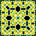 Square polygonal flowers diamond frame pattern in yellow, black and white effect origami Royalty Free Stock Photo