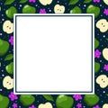 Square post with empty middle, on edges frame with fruits, green apples, flowers, leaves Royalty Free Stock Photo