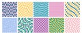 Square psychedelic checkerboards, groovy checkered seamless pattern with distorted grid tile