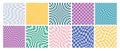 Square psychedelic checkerboards, groovy checkered seamless patterns with color distorted grid tile Royalty Free Stock Photo