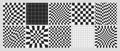Square psychedelic checkerboards with checkered seamless pattern with monochrome warped grid tile
