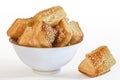 Square Puff Croissant Pastry Zu-Zu Served In Porcelain Bowl Isolated On White Background