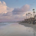 Square Puffy clouds at sunset Panoramic view of the beach at Oceanside in California during su