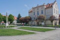 The square in Pyskowice with the town hall and the column with the statue of the Virgin Mary.