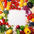 Square rainbow colored composition with fresh fruits and vegetables arrangement. AI generative illustration Royalty Free Stock Photo