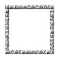 Square realistic frame from silver square rivets pyramid claws for leather. Slender on white background. Steel, photo frame