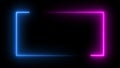 Square rectangle picture frame with two tone neon color motion graphic on isolated black background. Blue and pink light moveing