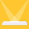 Square rectangle stage podium illuminated by two spotlights. Empty pedestal for display. 3d realistic 2 step platform for design. Royalty Free Stock Photo