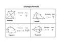 Square Rectangle, triangle etc formula: Geometry Formulas Table (Mathematics).