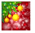 A square red christmas background with snowflakes, coniferous branches, decorated with balls, stars, ribbons Royalty Free Stock Photo