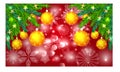 A square red christmas background with snowflakes, coniferous branches, decorated with balls, stars, ribbons Royalty Free Stock Photo
