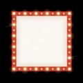 Square retro frame with lamp bulb light. Blank mockup