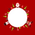 Round Christmas Frame Santa Reindeer And Snowman Icons Red