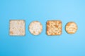 Square and round crackers - top view.
