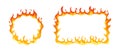 Square and Round Frames with Fire Flames, Cartoon Burning Gas Borders with Sparks Isolated Design Elements. Circus Ring