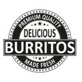 Black premium quality delicious burritos made fresh isolated square rubber stamp tag