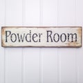 Square Rustic rectangular wooden Powder Room sign against white panelled door