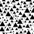 Square seamless background pattern from black triangle symbols are different sizes and opacity. The pattern is evenly Royalty Free Stock Photo