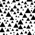 Square seamless background pattern from black triangle symbols are different sizes and opacity. The pattern is evenly Royalty Free Stock Photo