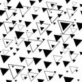 Square seamless background pattern from black triangle symbols are different sizes and opacity. The pattern is evenly Royalty Free Stock Photo