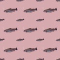 Seamless pattern of floating rainbow trout closeup isolated on pink background. The fish breathes and bubbles rise. Royalty Free Stock Photo