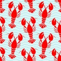 Seamless Pattern Graphic Lobster Diagonal Water Red White Blue Royalty Free Stock Photo