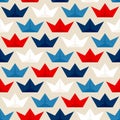 Seamless Pattern Paper Boats Blue Red White Background Beige Royalty Free Stock Photo