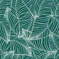 Square seamless poster with abstract white leaves pattern at green background