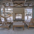 Square Seating on the snowy patio of a clubhouse in Utah