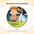 Square Selamat Hari Pramuka or Happy Indonesian Boy Scout Day background with a camping boy scout