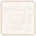 Square serviette, napkin, coverlet, rug, mat with grunge striped weave pattern and decorative wavy fringe in white, brown, beige