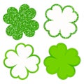 Square Set Of Four Clover Leafs Sparkling And Shining Green