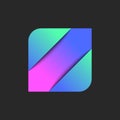 Square shape logo 3d effect shadows, geometric form from three parallel sectors, vibrant colorful gradient layers surfaces,