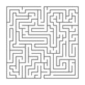 Square shaped complicated maze, black silhouette on white