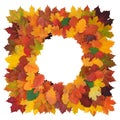 Square shaped decorative frame made of colorful fall maple, hawthorn and linden leaves, isolated on white