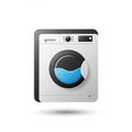 Square-shaped, front-loading washing machine illustration with a modern design. The machine is Royalty Free Stock Photo