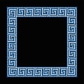 Square shaped meander mosaic, frame in blue and white Royalty Free Stock Photo
