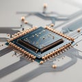 Square Microprocessor with Gold Pins and Circuitry Detail chip circuit board Royalty Free Stock Photo