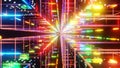 Abstract multicolor neon square moving through, VJ loop concert background. Siamless 3d render.