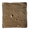 Square-shaped piece of coarse brown clay with an irregular, textured surface. The cl Royalty Free Stock Photo