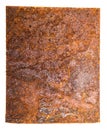 Square sheet of iron covered with rust.