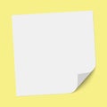 A square sheet of note paper with a bent lower right corner placed on yellow background. Vector illustration Royalty Free Stock Photo