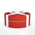 Red round gift box tied with white ribbon with bow isolated on white background. Royalty Free Stock Photo