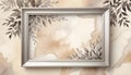 Square silver frame vintage-style foliage pattern cream-colored marble background subtle marbling Royalty Free Stock Photo