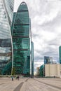 Square between skyscrapers in the business center of Moscow City Royalty Free Stock Photo