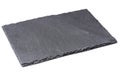 Square slate tray, white background. Dark gray slate plate over white background. Kitchen stone tray for food above