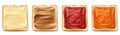 Square slices of bread with peanut butter, jam Royalty Free Stock Photo