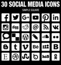 Square social media icons collection flat black and white with rounded corners Royalty Free Stock Photo