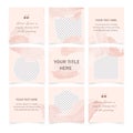 Square social media posts templates set with place for photo. Abstract pastel pink color backgrounds in minimal style with floral