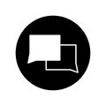 Square speech bubble icon. Two signs. Black circle. Message symbol. Outline design. Vector illustration. Stock image.